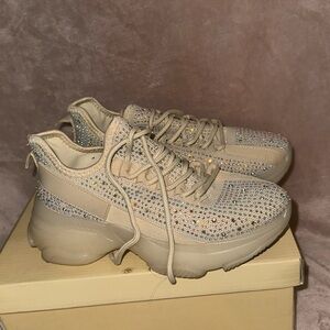 Blinged out beige sneakers iridescent gems